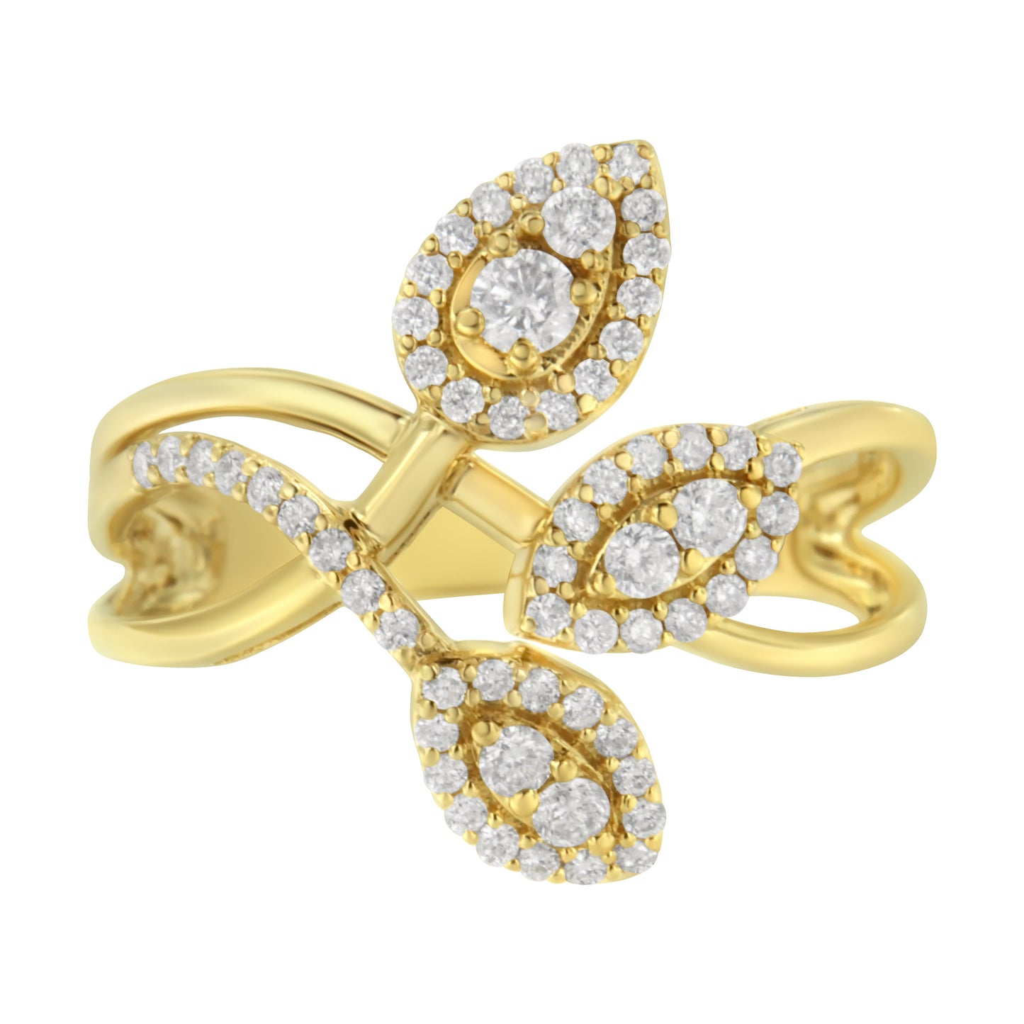 10K Yellow Gold Diamond Layered Crossover Leaf Ring - Size 7