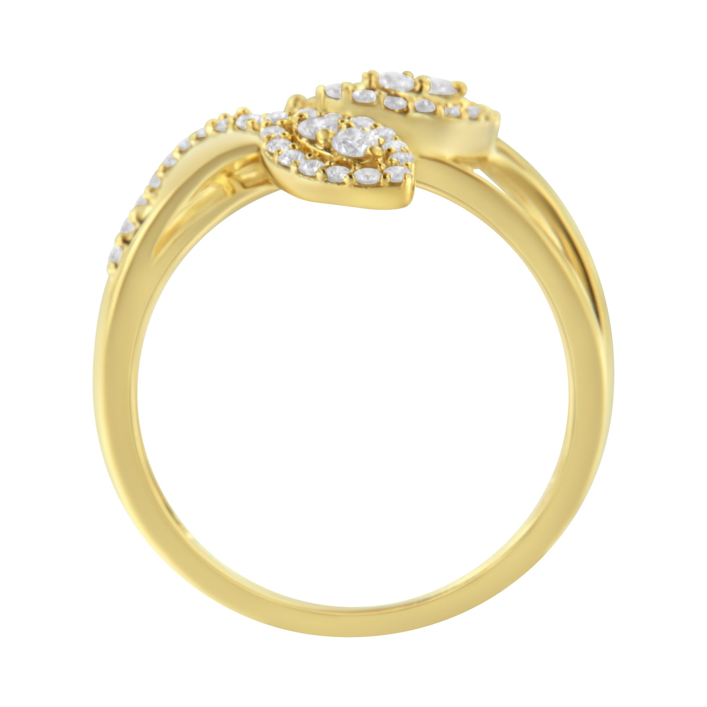 10K Yellow Gold Diamond Layered Crossover Leaf Ring - Size 7