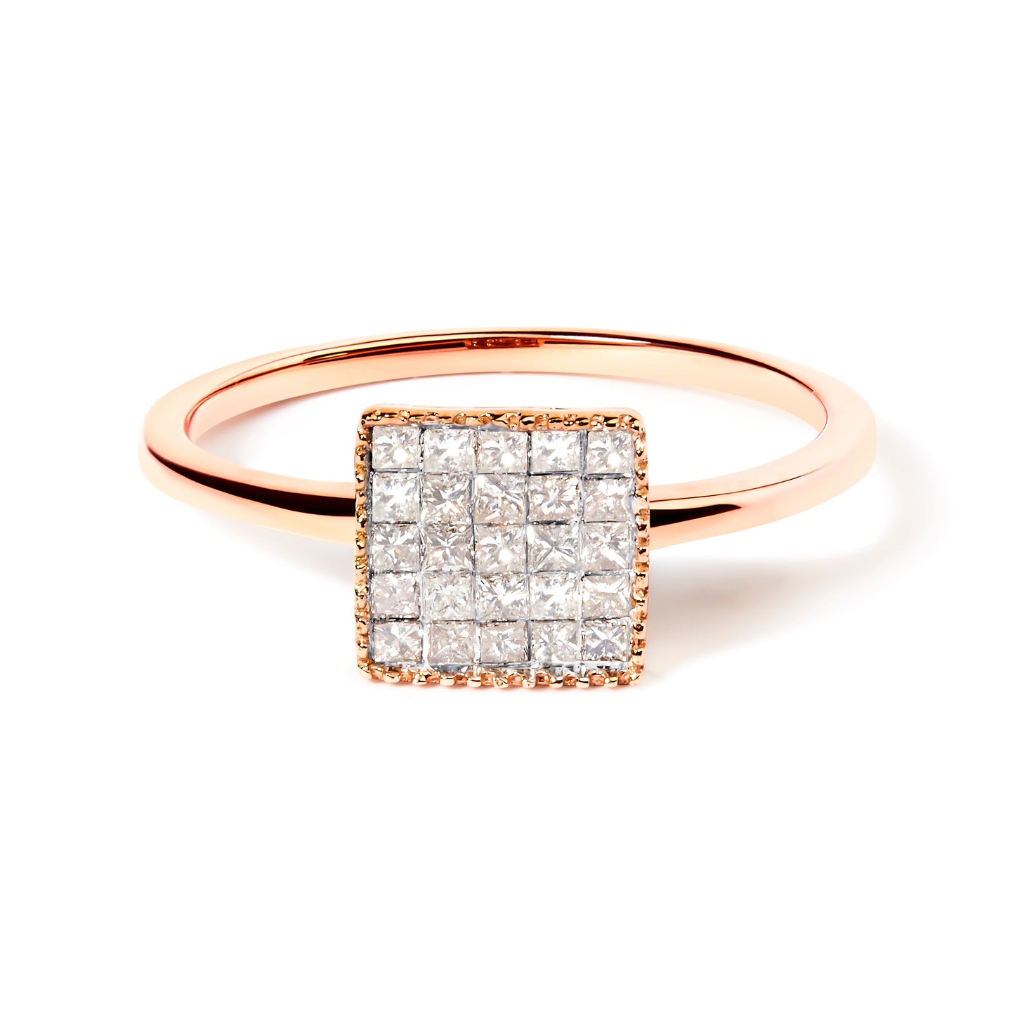 10K Rose Gold 1/3 Cttw Princess Cut Diamond Engagement Ring - Size 7