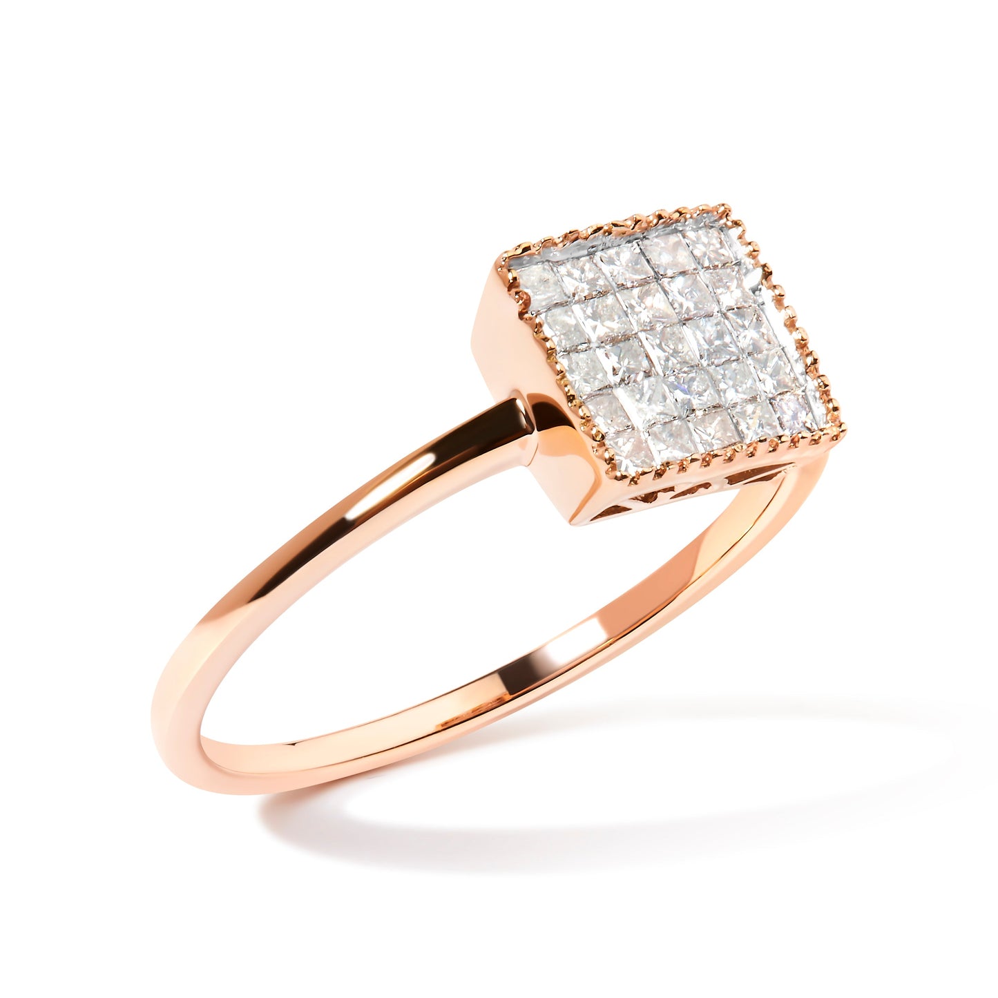 10K Rose Gold 1/3 Cttw Princess Cut Diamond Engagement Ring - Size 7