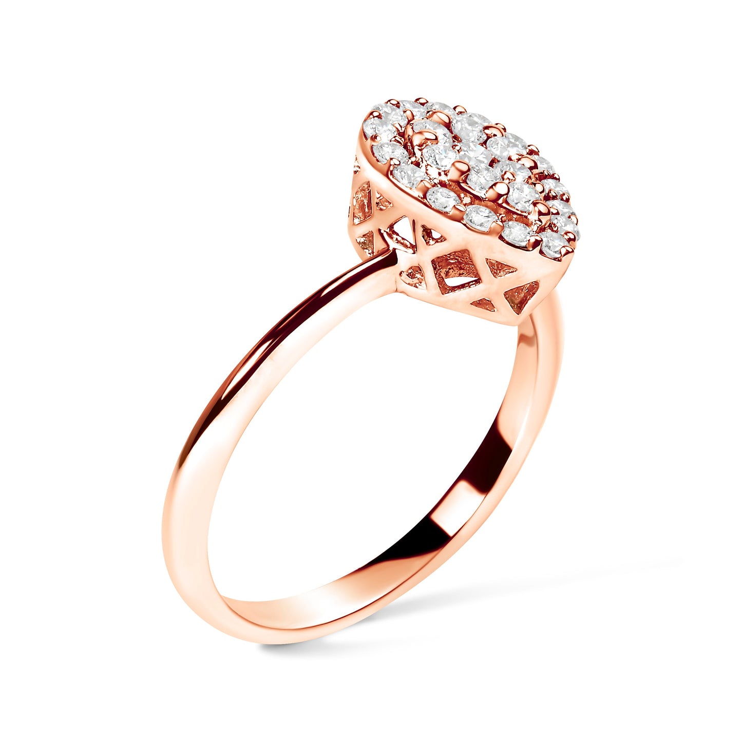 10K Rose Gold 3/8 Cttw Round-Cut Diamond Pear Promise Ring - Size 7