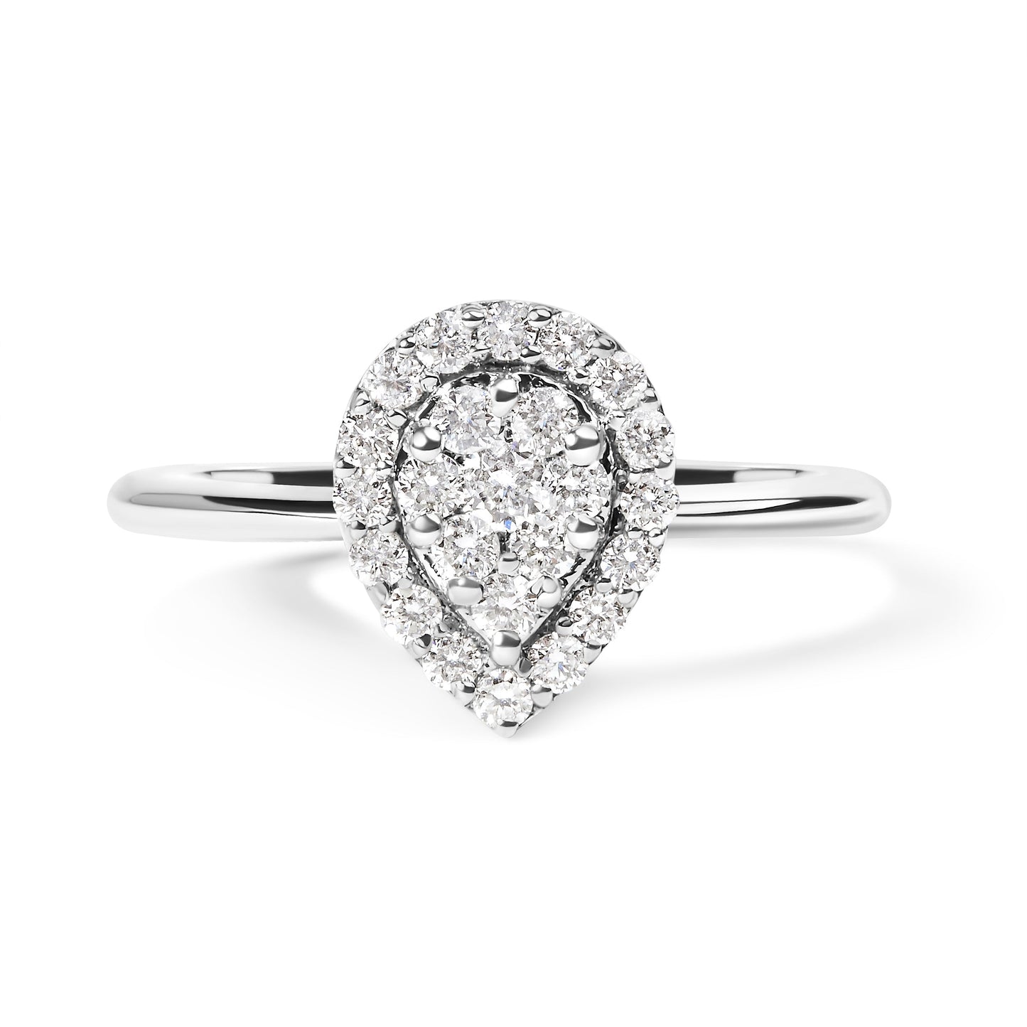 Anillo de Promesa en Forma de Pera con Diamantes en Racimo de Oro Blanco de 10K - Talla 7