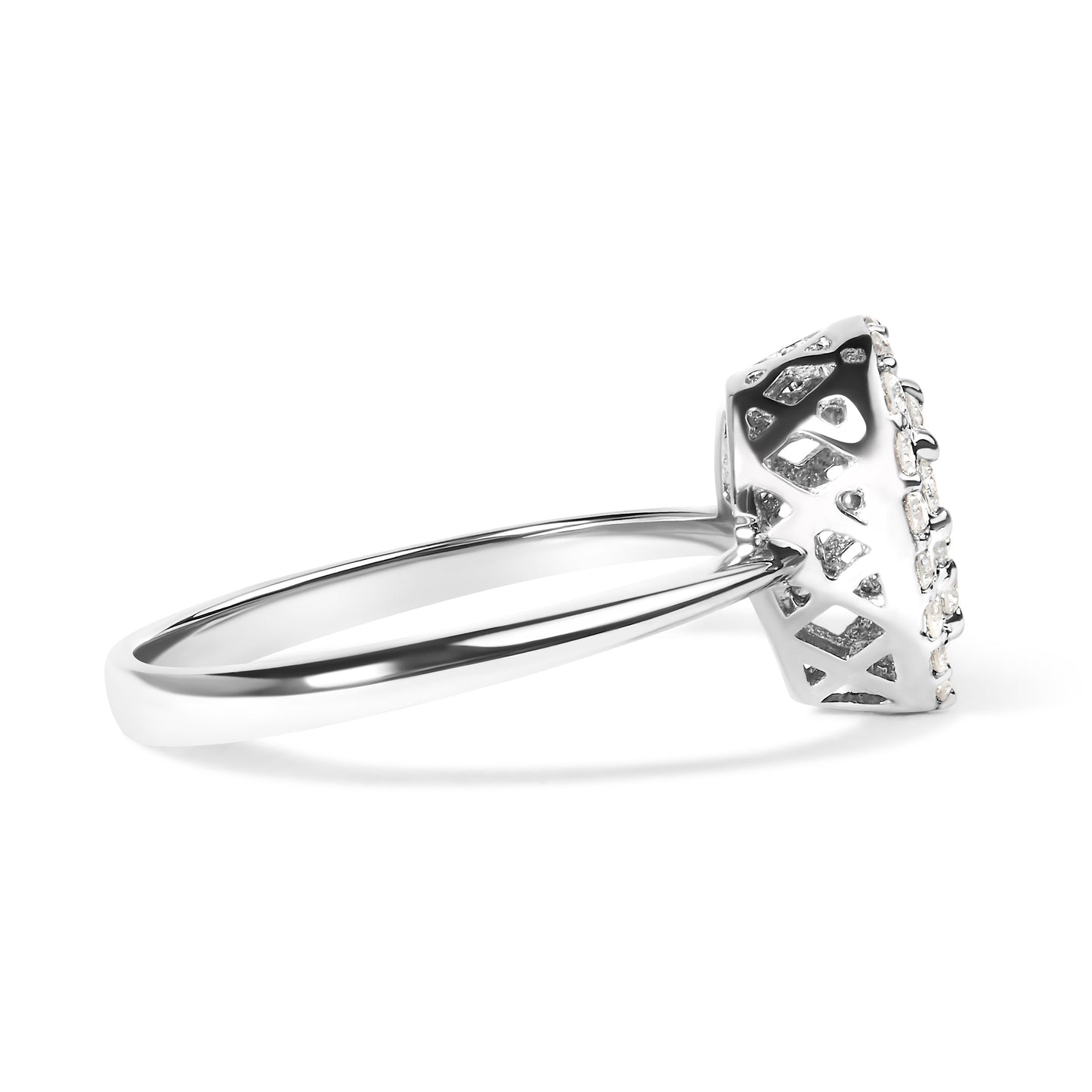 Anillo de Promesa en Forma de Pera con Diamantes en Racimo de Oro Blanco de 10K - Talla 7