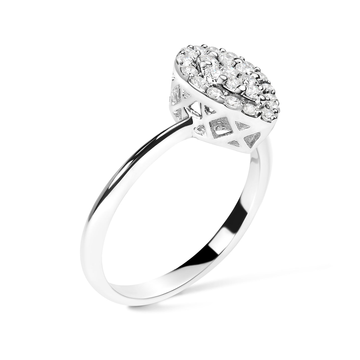 Anillo de Promesa en Forma de Pera con Diamantes en Racimo de Oro Blanco de 10K - Talla 7