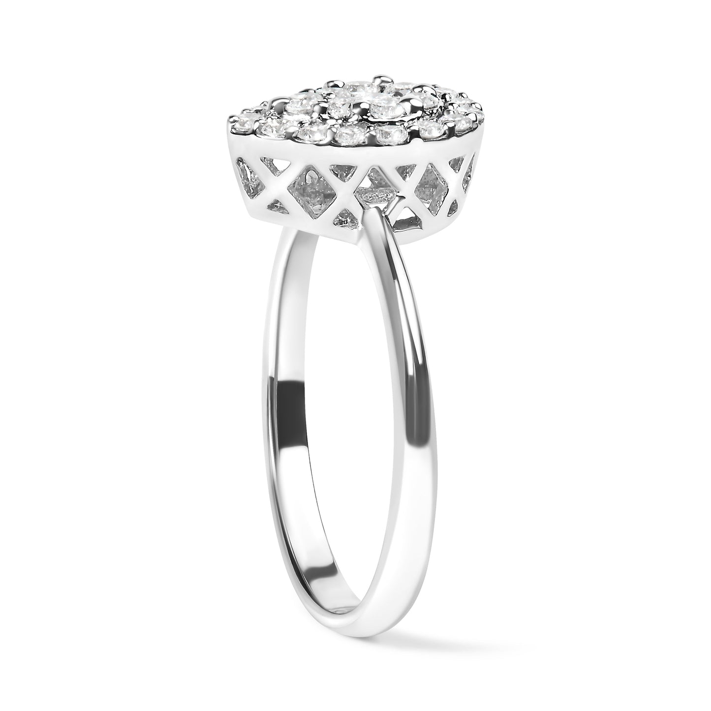Anillo de Promesa en Forma de Pera con Diamantes en Racimo de Oro Blanco de 10K - Talla 7