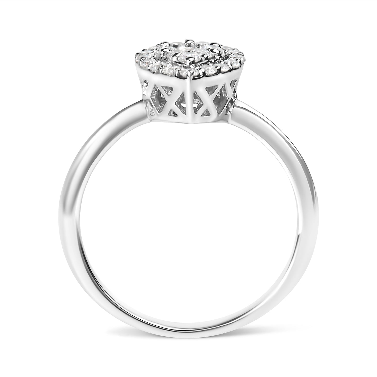 Anillo de Promesa en Forma de Pera con Diamantes en Racimo de Oro Blanco de 10K - Talla 7