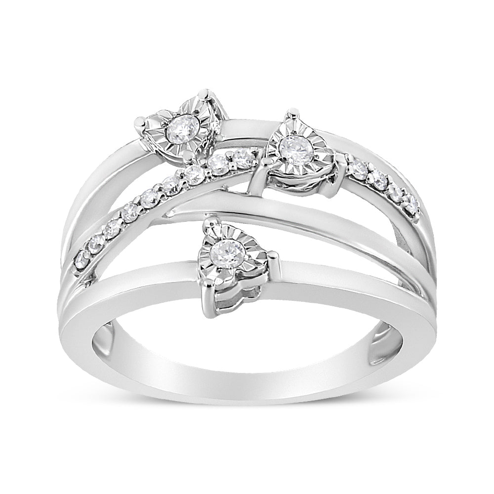 Anillo de Bypass Cruzado en Forma de Corazón de Diamante de Plata Esterlina .925 - Talla 7