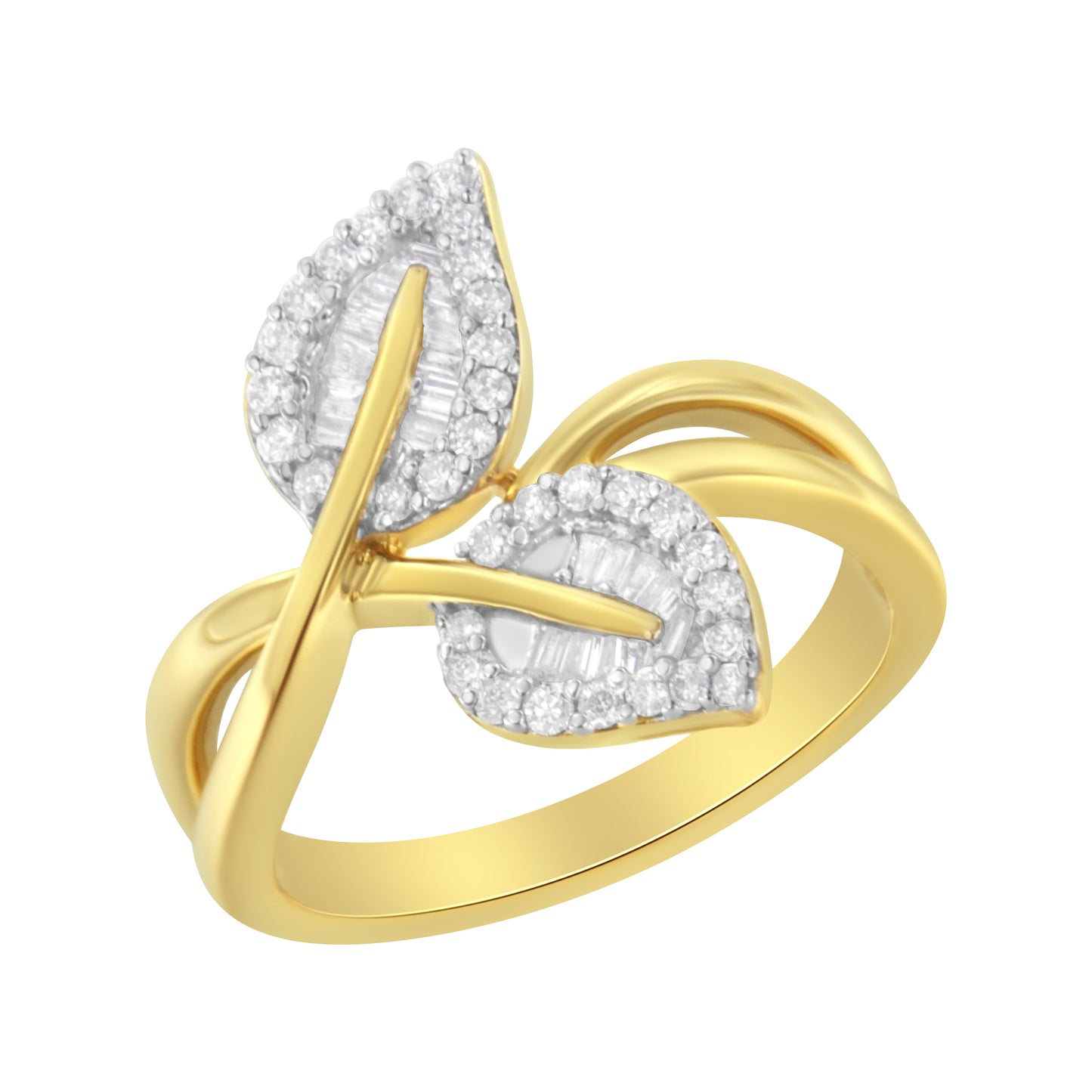 10K Yellow Gold Diamond Leaf Cocktail Ring - Size 7