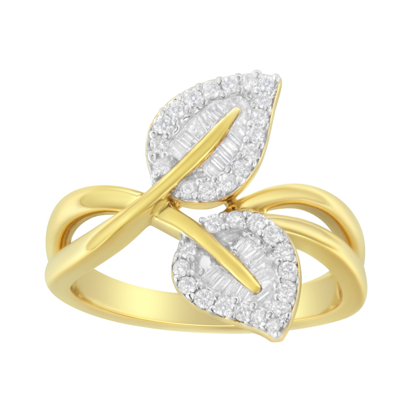 10K Yellow Gold Diamond Leaf Cocktail Ring - Size 7