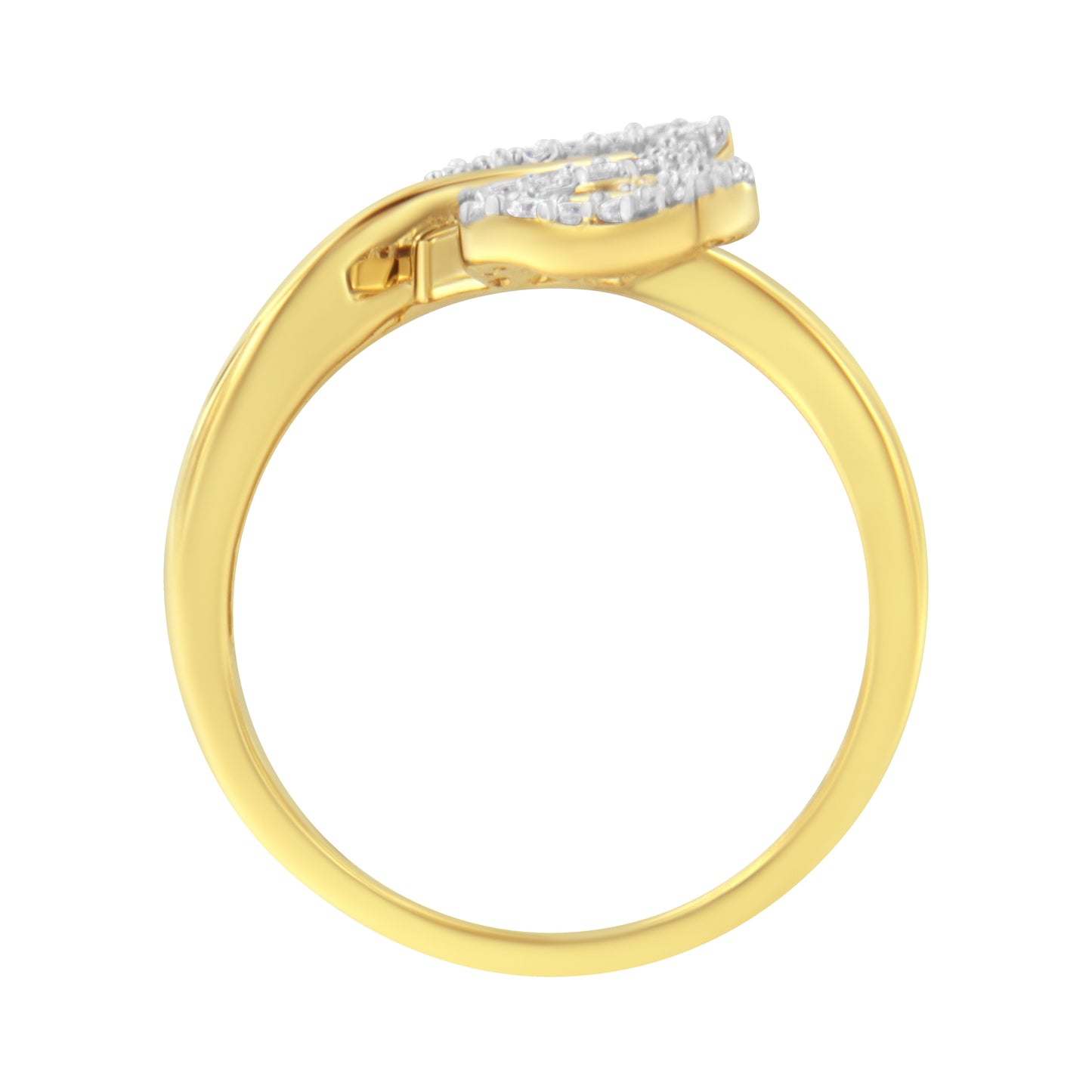 10K Yellow Gold Diamond Leaf Cocktail Ring - Size 7