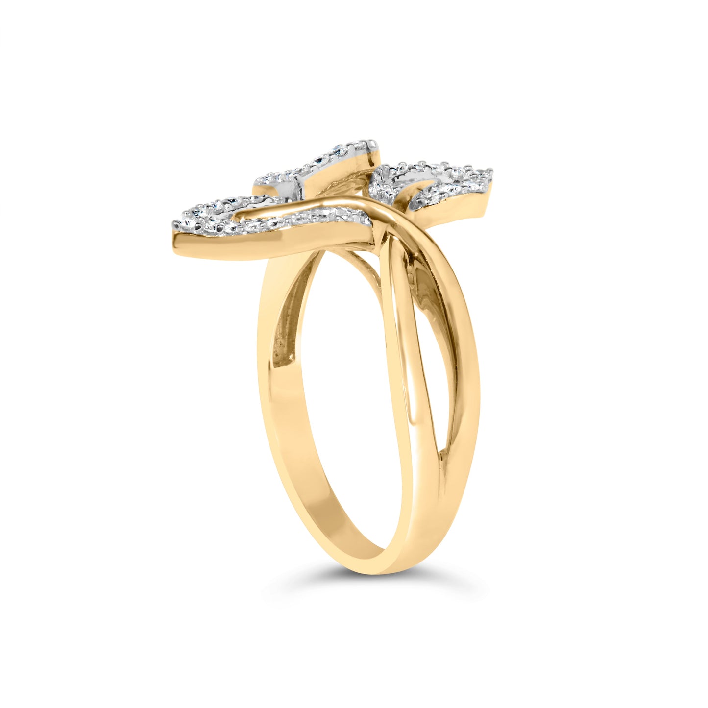 Anillo de Diamante de Triple Hoja Baño de Oro Amarillo de 18K - Talla 5