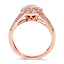 Bague cocktail en argent sterling plaqué or rose 14K avec halo de diamants pavés - Taille 6