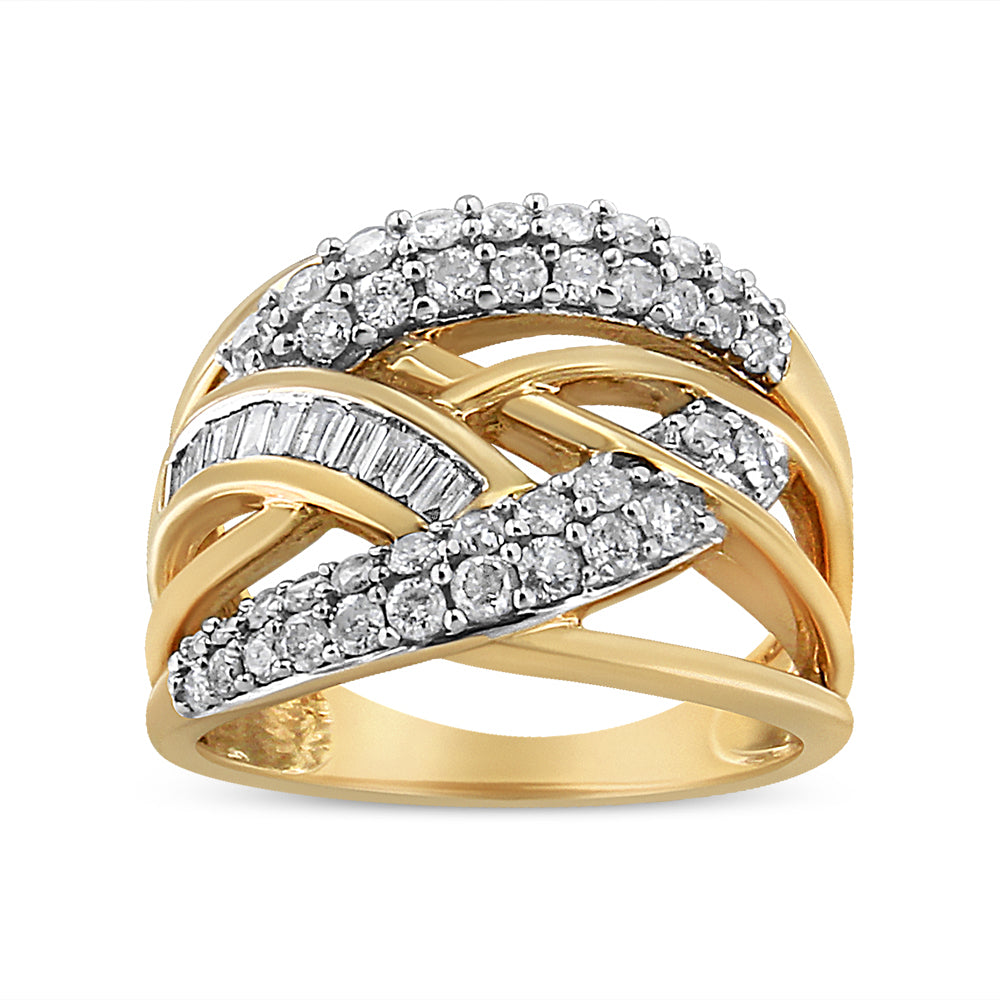 Anillo de cóctel de diamantes de oro amarillo y blanco de 10K - Talla 7