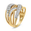 Anillo de cóctel de diamantes de oro amarillo y blanco de 10K - Talla 7