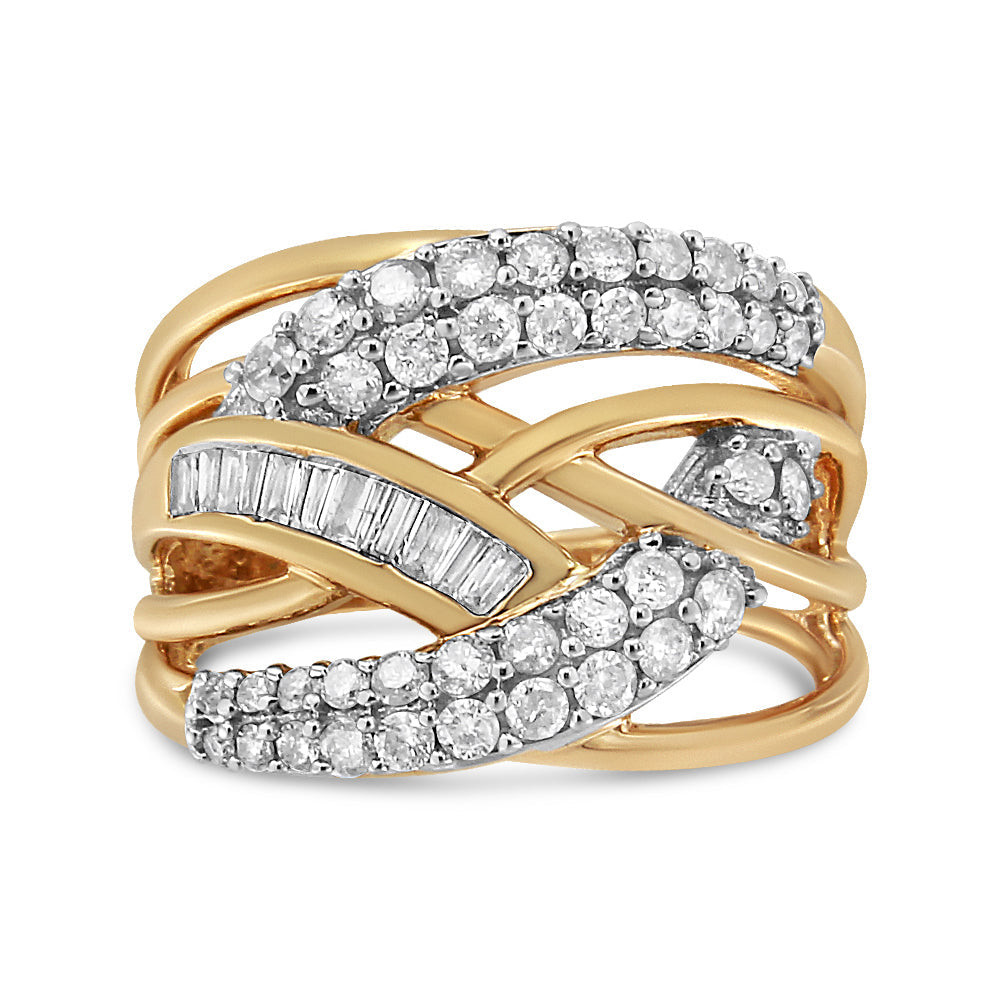 Anillo de cóctel de diamantes de oro amarillo y blanco de 10K - Talla 7
