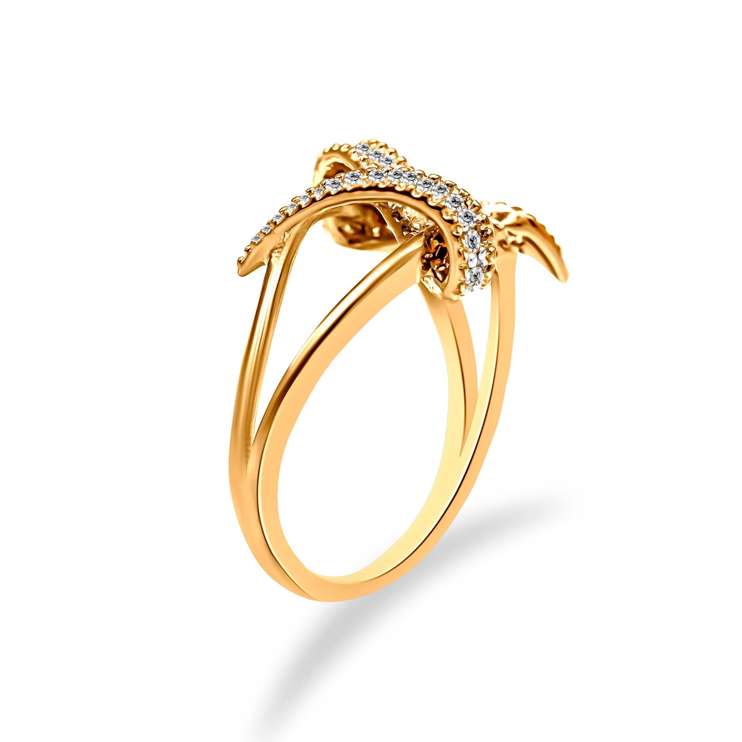 Anillo de Bypass Interlocking de Plata de Ley Baño de Oro de 14K con Diamantes - Talla 7