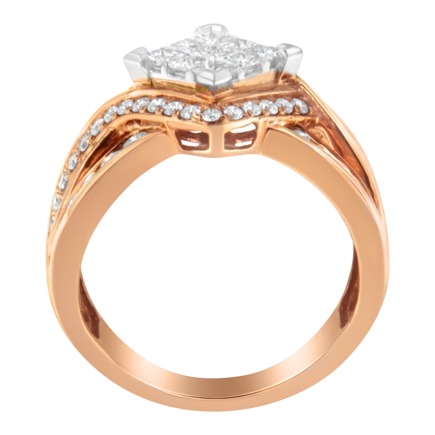 Bague Cocktail Bypass en Diamant et Or Bicolore 10KT