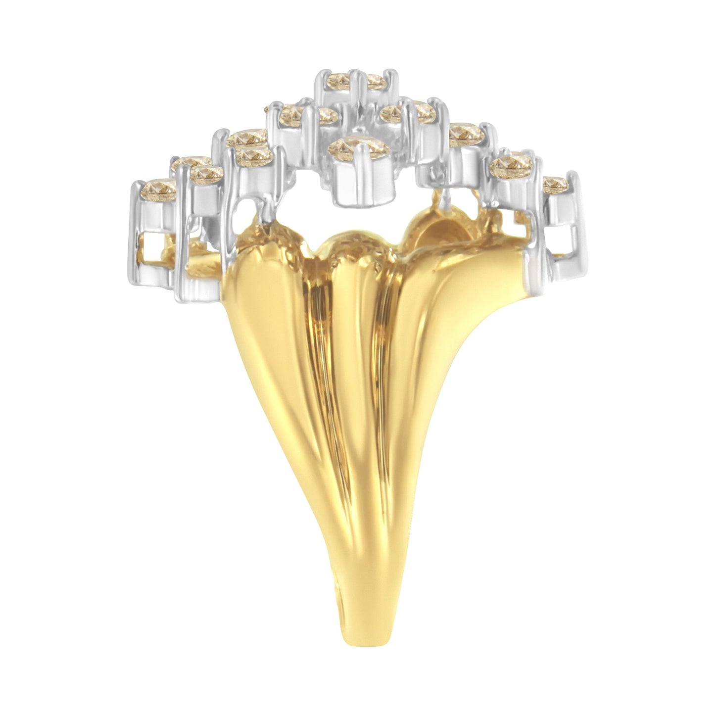 10K Yellow Gold 1.5 Cttw Diamond Cluster Cocktail Ring - Size 7