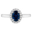 10K White Gold Blue Sapphire Halo Cocktail Ring - Size 7
