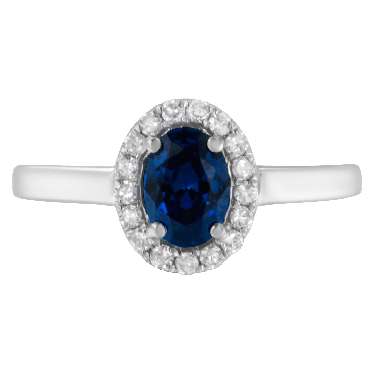 10K White Gold Blue Sapphire Halo Cocktail Ring - Size 7