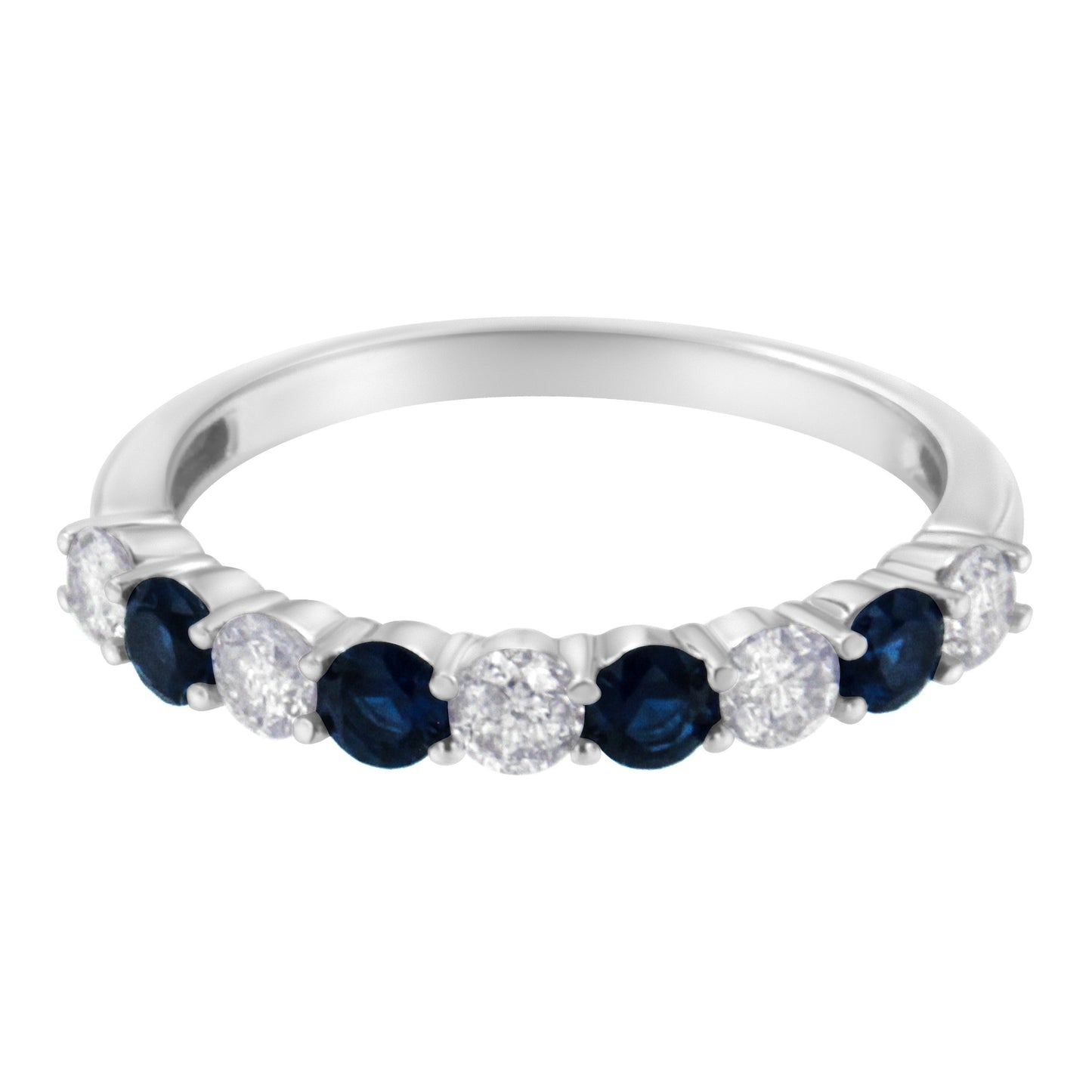 Anillo de banda de diamante y zafiro azul creado en oro blanco de 10KT - Talla 7