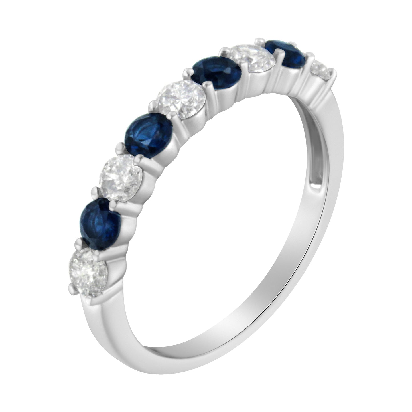 Anillo de banda de diamante y zafiro azul creado en oro blanco de 10KT - Talla 7