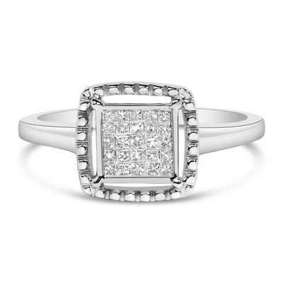 .925 Sterling Silver Princess Cut Diamond Promise Ring - Size 7
