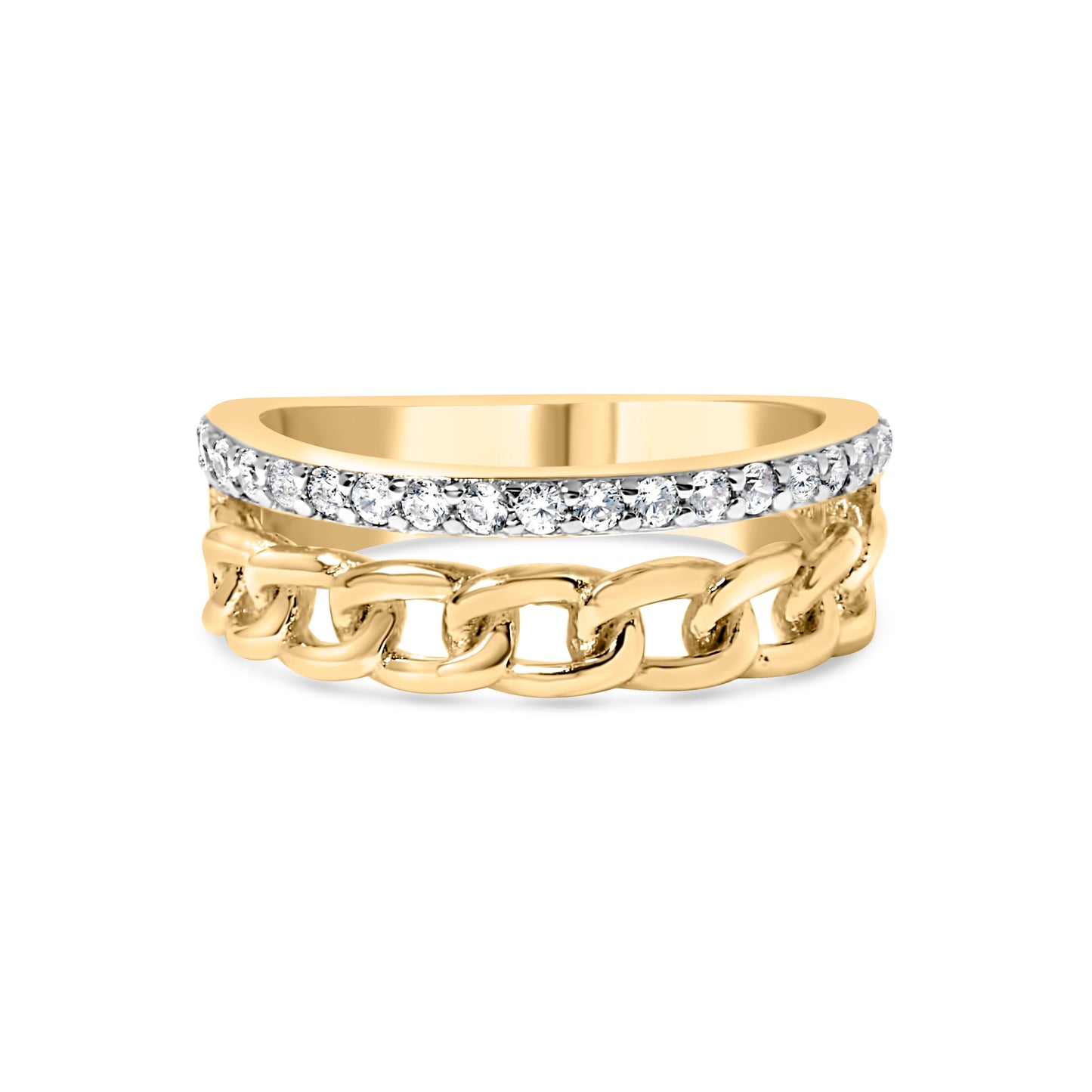 Bague en or jaune 10K avec diamants en maillon cubain - Taille 7