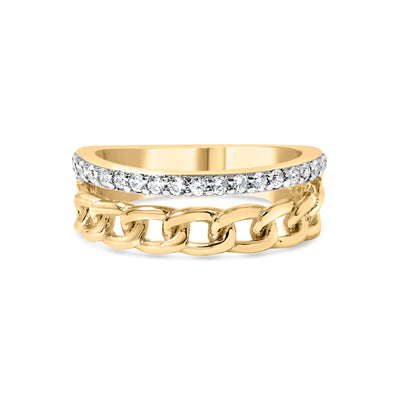 10K Yellow Gold Diamond Cuban Link Ring Band - Size 7
