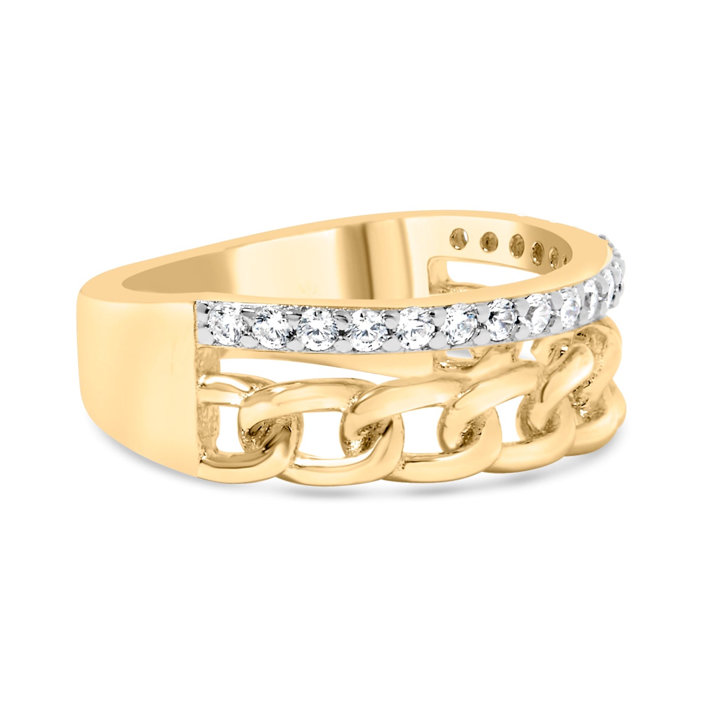 Bague en or jaune 10K avec diamants en maillon cubain - Taille 7