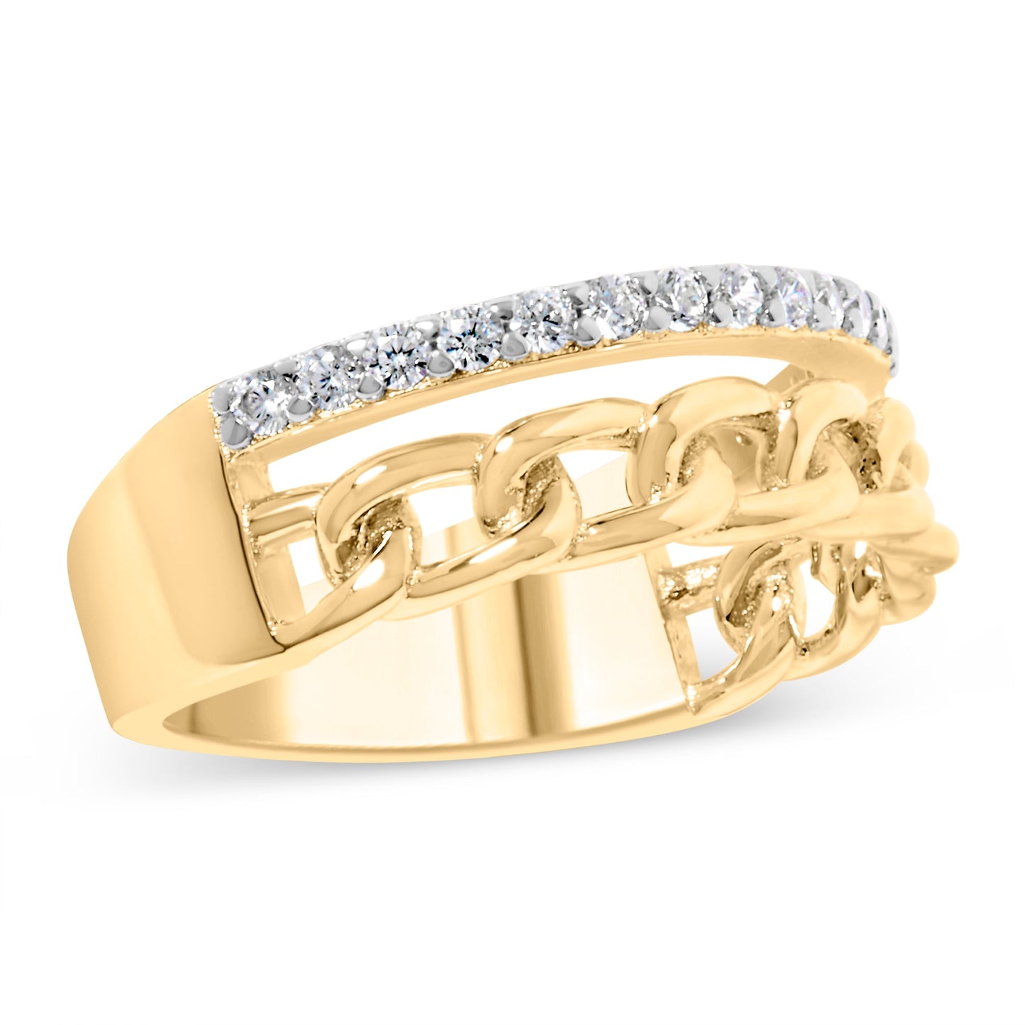 Bague en or jaune 10K avec diamants en maillon cubain - Taille 7