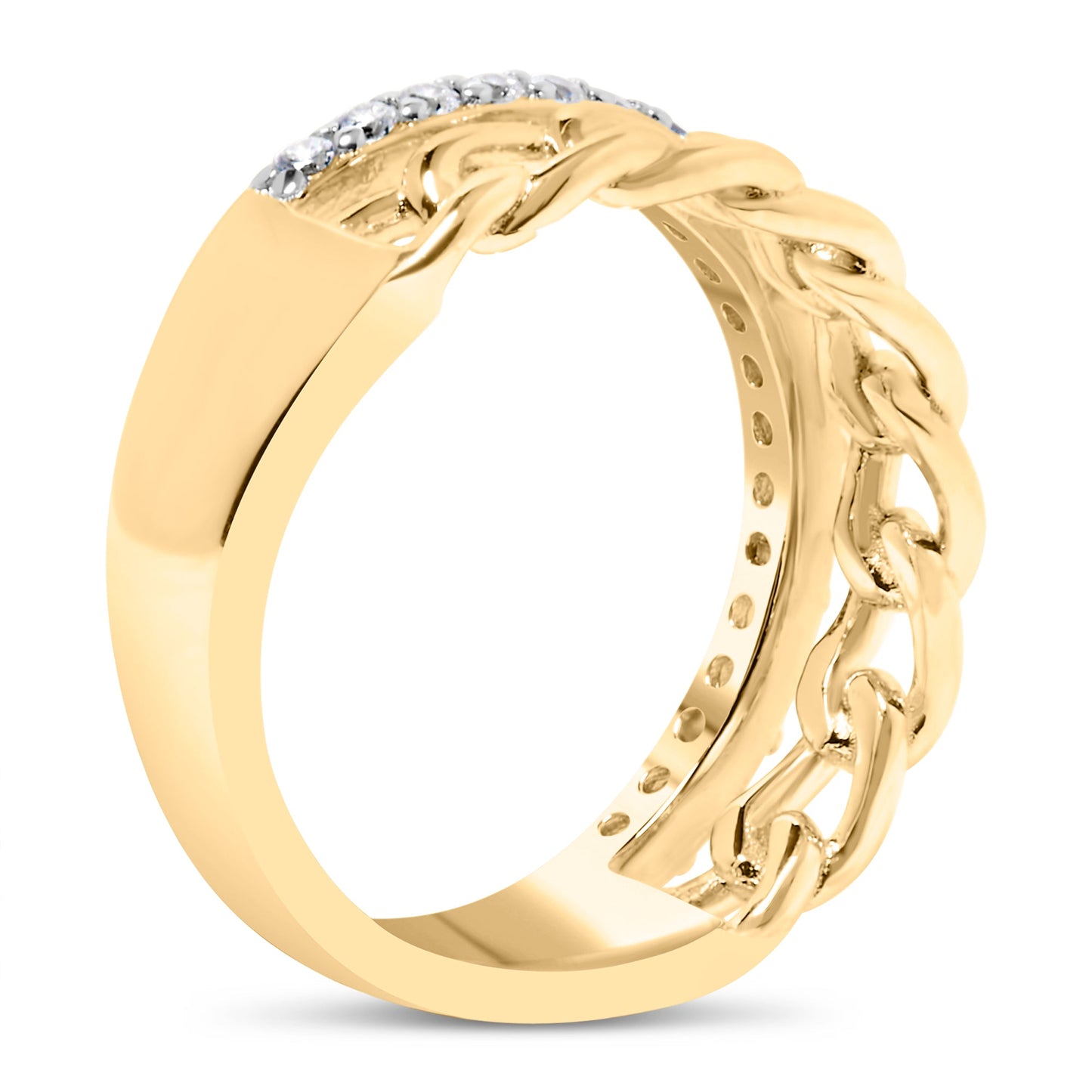 Bague en or jaune 10K avec diamants en maillon cubain - Taille 7