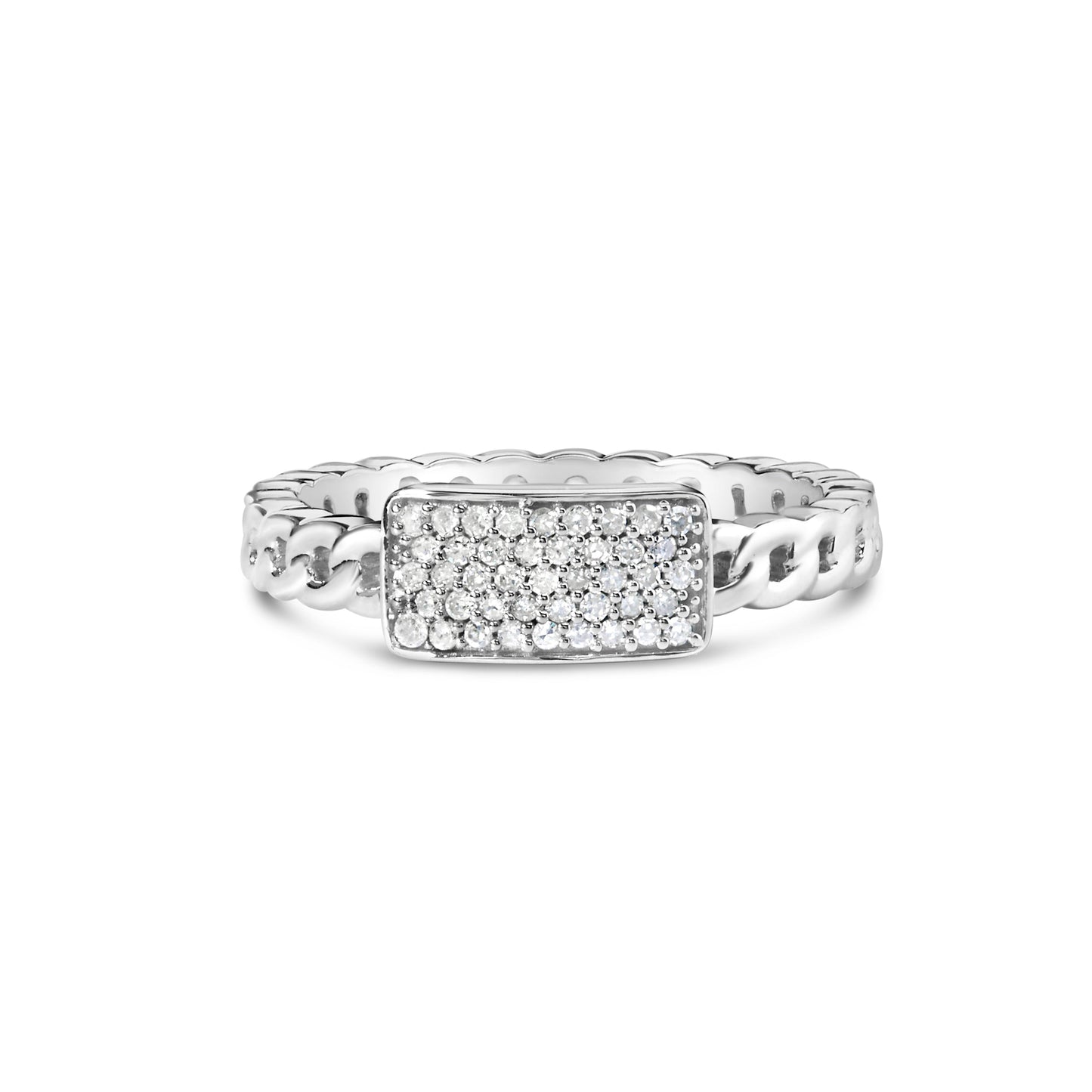 .925 Sterling Silver Diamond ID and Cuban Link Band Ring - Size 6