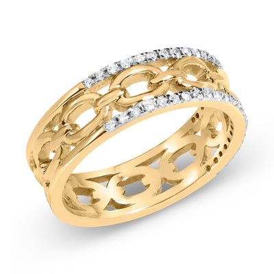 Anillo de eslabones cubanos de dos filas de diamantes de oro amarillo de 10K - Talla 7
