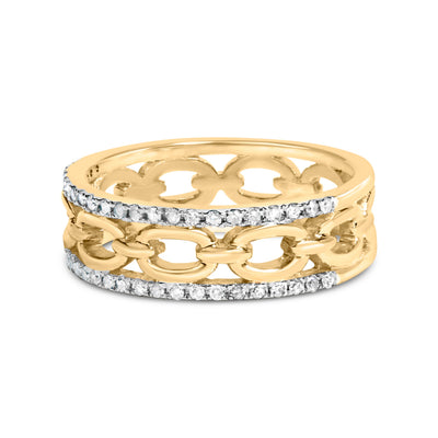 Anillo de eslabones cubanos de dos filas de diamantes de oro amarillo de 10K - Talla 7