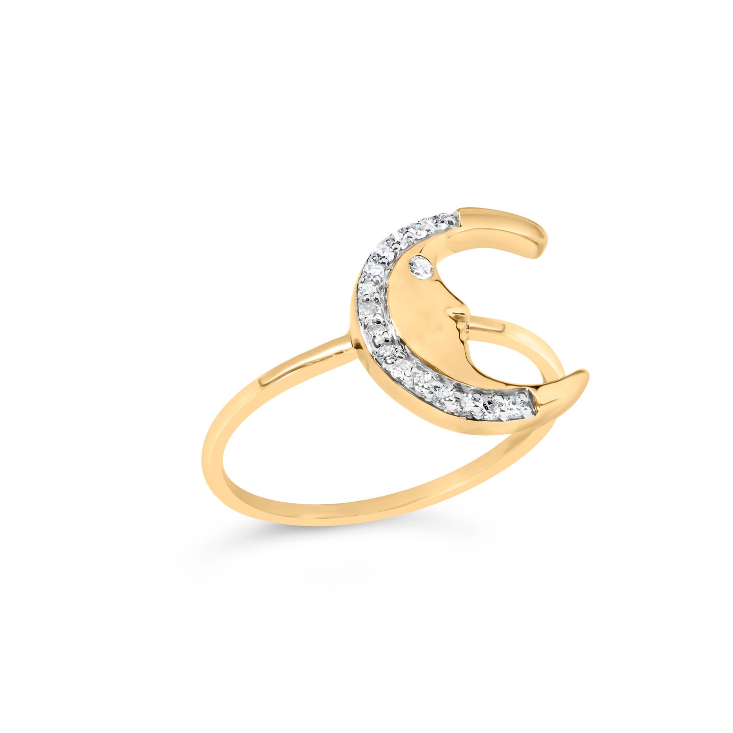 Anillo de media luna de diamantes de oro amarillo de 10K - Talla 6