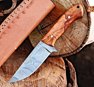 Exquisite 10-Inch Damascus Steel Hunting Knife with Elegant Rosewood Handle – Comes with Premium Leather Sheath | Perfect Gift for Enthusias - Korvel