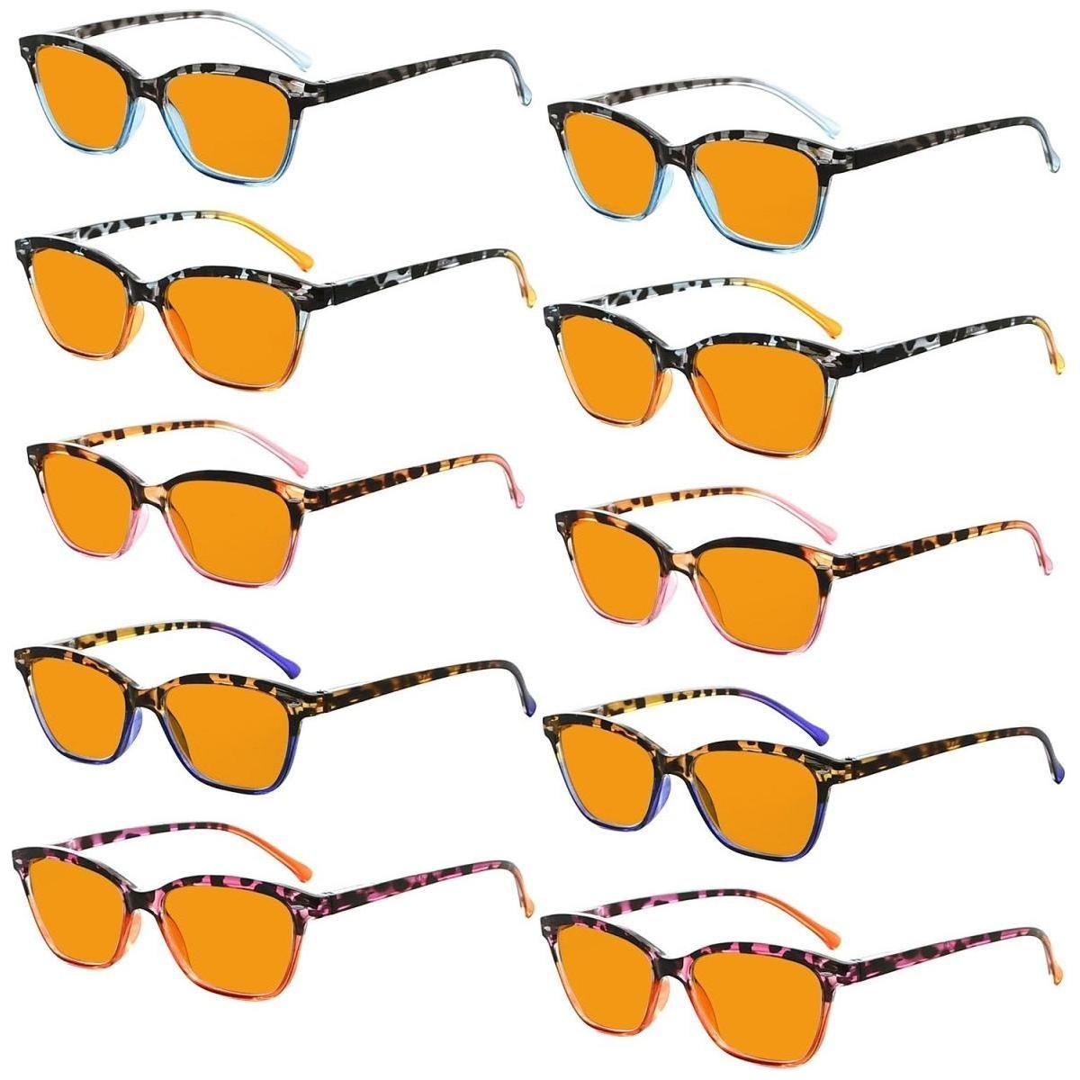 Paquete de 10 Gafas de Lectura con Lentes Naranjas y Bloqueo de Luz Azul Estilo Gato