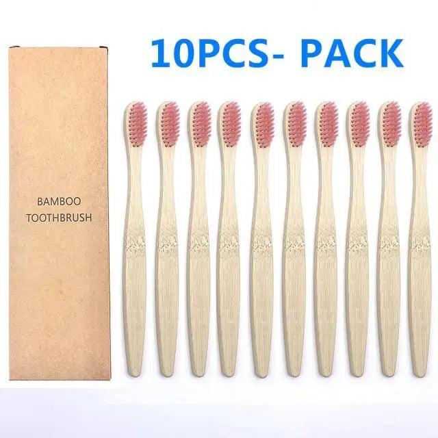 Eco-Friendly Bamboo Toothbrush Set - 10 Pack
