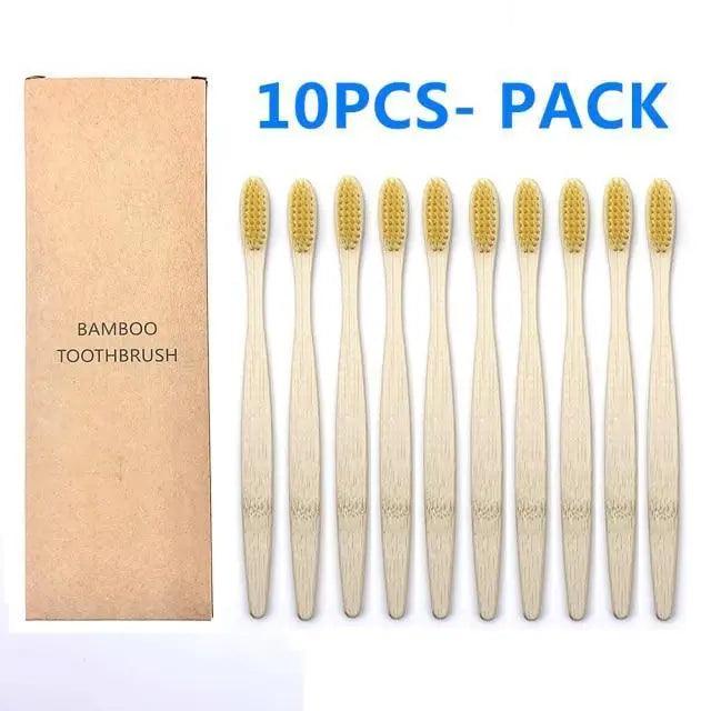Eco-Friendly Bamboo Toothbrush Set - 10 Pack
