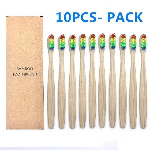 Eco-Friendly Bamboo Toothbrush Set - 10 Pack