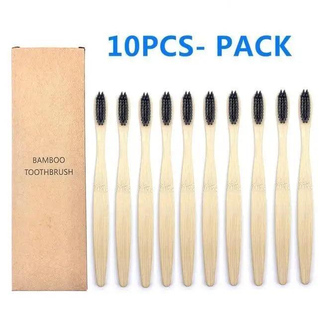 Eco-Friendly Bamboo Toothbrush Set - 10 Pack