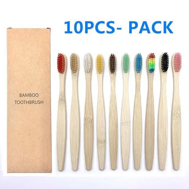 Eco-Friendly Bamboo Toothbrush Set - 10 Pack