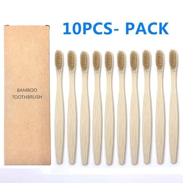 Eco-Friendly Bamboo Toothbrush Set - 10 Pack