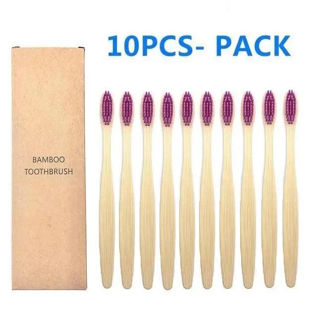 Eco-Friendly Bamboo Toothbrush Set - 10 Pack