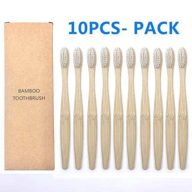 Eco-Friendly Bamboo Toothbrush Set - 10 Pack