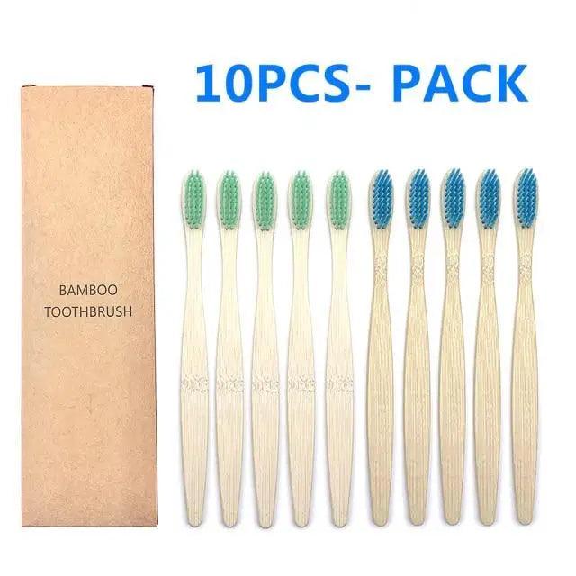 Eco-Friendly Bamboo Toothbrush Set - 10 Pack