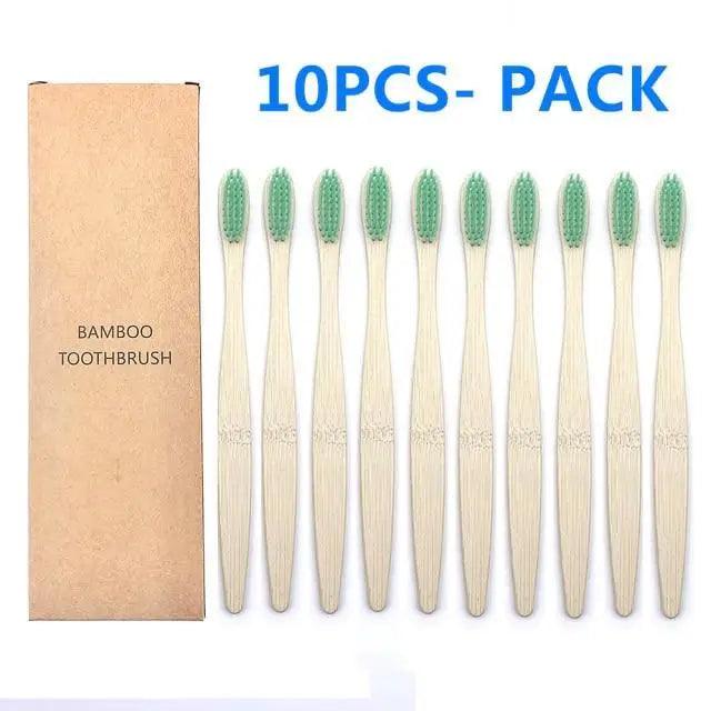 Eco-Friendly Bamboo Toothbrush Set - 10 Pack