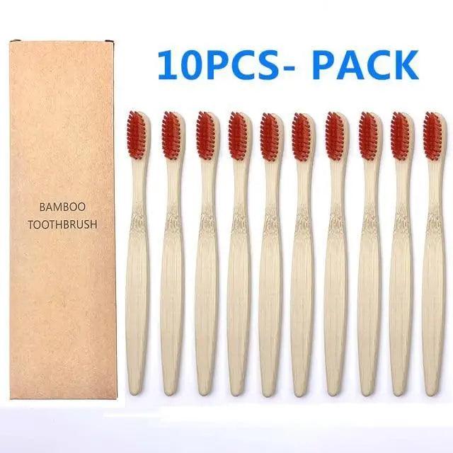 Eco-Friendly Bamboo Toothbrush Set - 10 Pack
