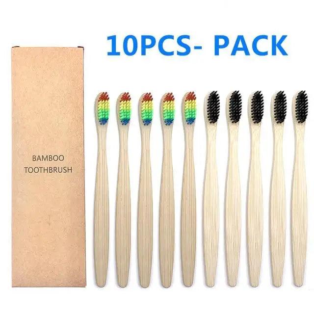 Eco-Friendly Bamboo Toothbrush Set - 10 Pack